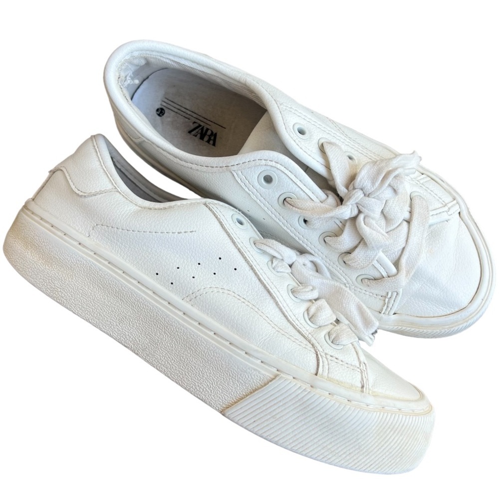 Zara kids white sneakers lace up basic shoes girls size EU 32 Little Girl 1